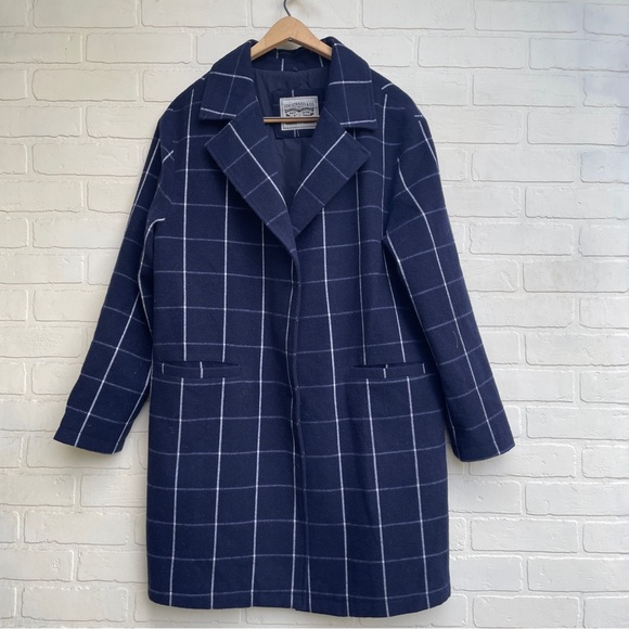 Levi’s Navy Blue Checked Window Pane Pattern Coat - Picture 1 of 8